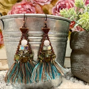 Handmade tassel, gemstone and crystal earrings